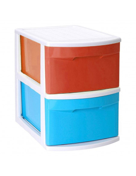 Tradineur - Cajonera támesis base blanco 2 cajones de color surtido 41 x 28 x 39 cm, Cajonera plástico 2 cajones sin ruedas mult