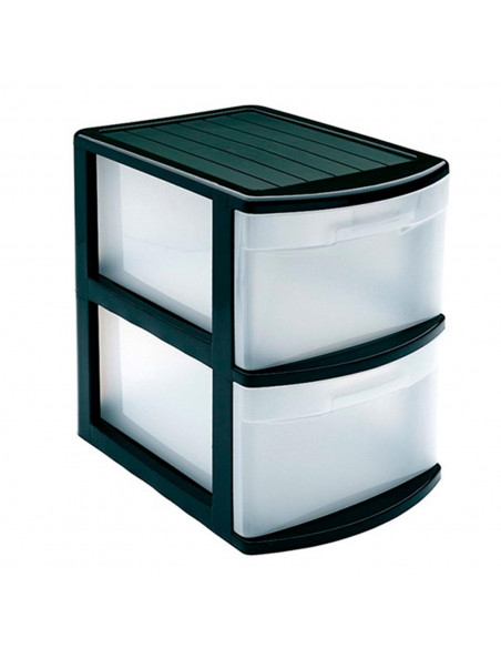 Plastic Forte - Cajonera támesis base blanco 2 cajones de color surtido 41 x 28 x 39 cm, Cajonera plástico 2 cajones sin ruedas