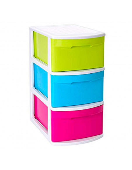Tradineur - Cajonera támesis 3 cajones de color sutido de 61 x 27,5 x 39,2 cm, Cajonera plástico 3 cajones sin ruedas multiusos