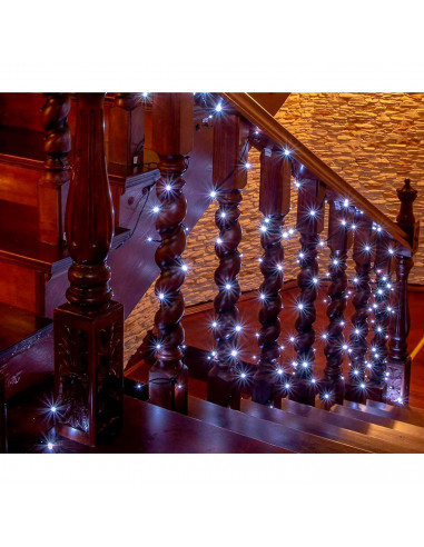 Tradineur - Tira de 140 luces navideñas LEDs - Apto para interiores - Función de luz foja e intermitente - 11 Metros - Color Bla