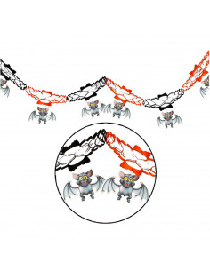 Tradineur - Guirnalda de murciélagos para Halloween - Complementos, decoración para fiestas - Color Naranja/Negro - Longitud de 2