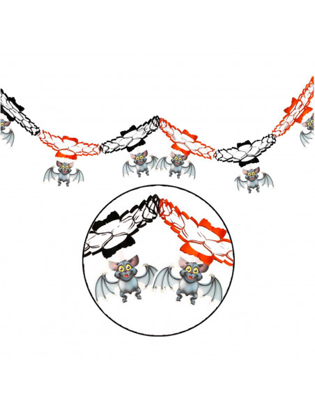 Tradineur - Guirnalda de murciélagos para Halloween - Complementos, decoración para fiestas - Color Naranja/Negro - Longitud de
