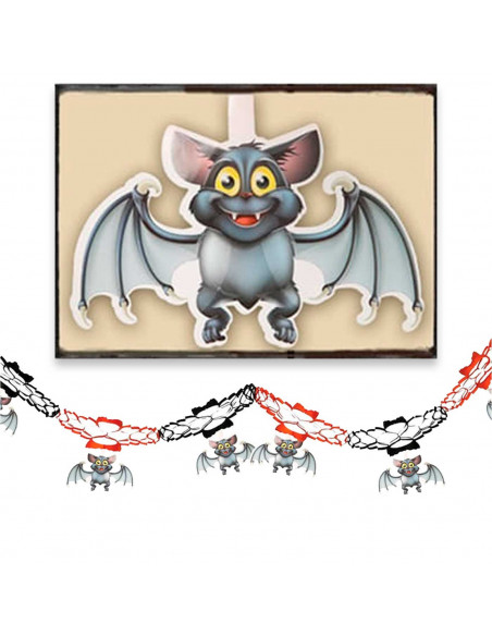 Tradineur - Guirnalda de murciélagos para Halloween - Complementos, decoración para fiestas - Color Naranja/Negro - Longitud de