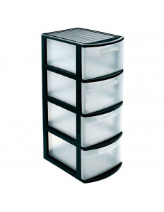 Tradineur - Cajonera color negro, tipo támesis de 4 cajones, 78 x 28,5 x 39 cm, torre almacenaje multiusos, organización, ideal