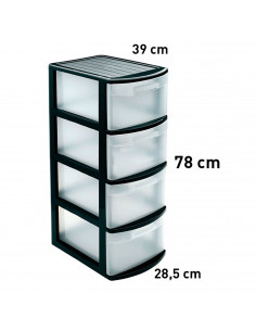 Tradineur - Cajonera color negro, tipo támesis de 4 cajones, 78 x 28,5 x 39 cm, torre almacenaje multiusos, organización, ideal 2