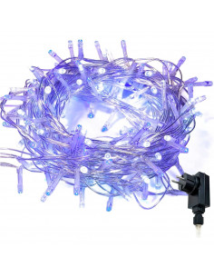 Tradineur - Tira de 300 luces LEDs a pilas - Apto para interiores - Función de luz foja e intermitente - 24 Metros - Color Azul