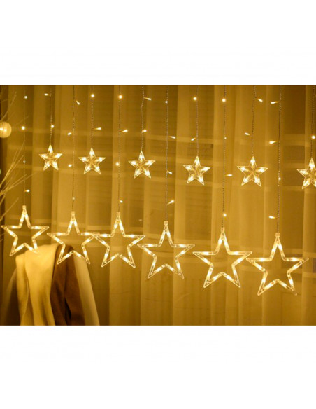 Tradineur - Cortina de luces LED con estrellas, guirnalda luminosa para interior, 9W, incluye mando regulador, Navidad, ventana,