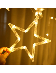 Tradineur - Cortina de luces LED con estrellas, guirnalda luminosa para interior, 9W, incluye mando regulador, Navidad, ventana, 2