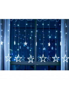 Tradineur - Cortina de luz LED con estrellas, guirnalda luminosa para interior, 9W, incluye mando regulador, Navidad, ventana, p