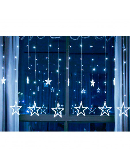 Tradineur - Cortina de luz LED con estrellas, guirnalda luminosa para interior, 9W, incluye mando regulador, Navidad, ventana, p