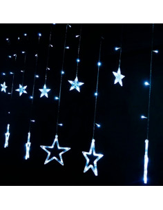 Tradineur - Cortina de luz LED con estrellas, guirnalda luminosa para interior, 9W, incluye mando regulador, Navidad, ventana, p 2