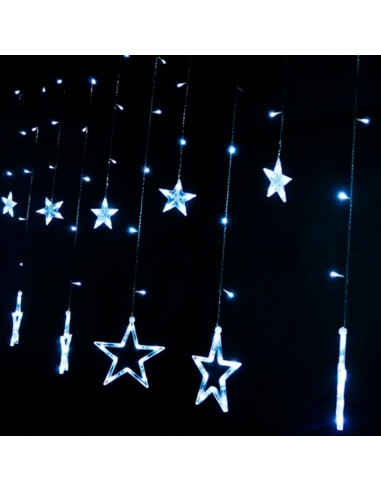 Tradineur - Cortina de luz LED con estrellas, guirnalda luminosa para interior, 9W, incluye mando regulador, Navidad, ventana, p