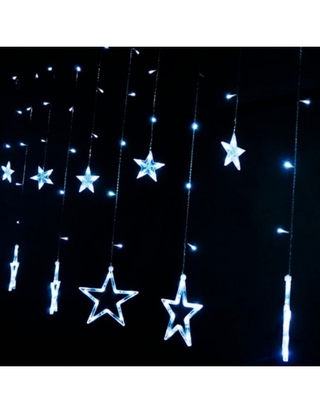 Tradineur - Cortina de luz LED con estrellas, guirnalda luminosa para interior, 9W, incluye mando regulador, Navidad, ventana, p