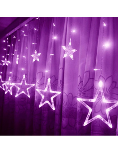 Tradineur - Cortina de luz LED con estrellas, guirnalda luminosa para interior, 9W, incluye mando regulador, Navidad, ventana, p