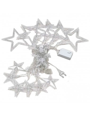 Tradineur - Cortina de luz LED con estrellas, guirnalda luminosa para interior, 9W, incluye mando regulador, Navidad, ventana, p