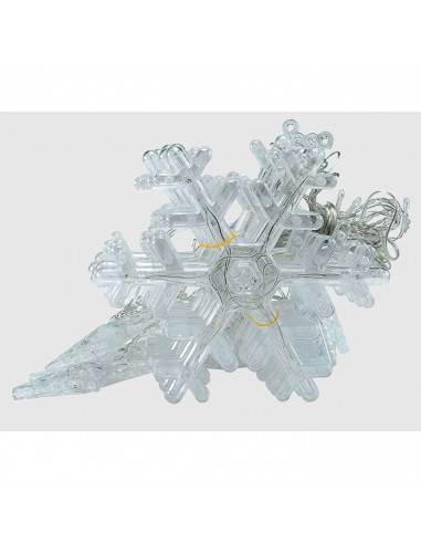 Tradineur - Cortina de luces LED con copos de nieve y estrellas, guirnalda luminosa de interior, 9W, incluye mando regulador, Na