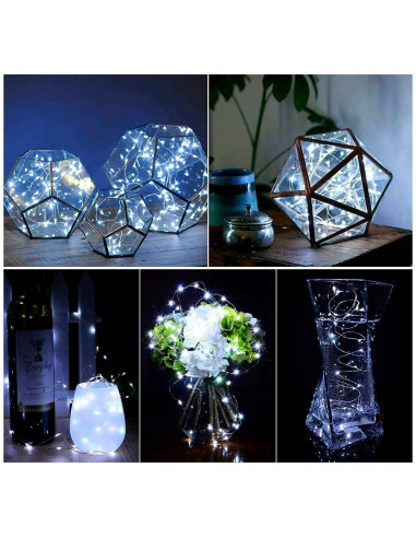 Tradineur - Alambre de 300 luces navideñas LEDs a pilas - Acto para interior y exterior - Función de luz foja e intermitente - 3