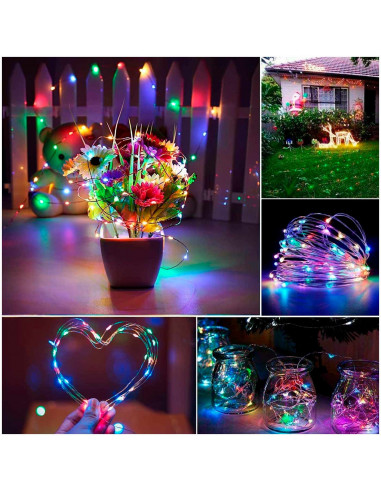 Tradineur - Alambre de 20 luces navideñas para botella LEDs - Apto solo para interior - Función de luz foja e intermitente - 2 M