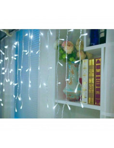 Tradineur - Tira de 120 luces LEDs - Tipo cortina - Apto para interiores - Función de luz foja e intermitente - Color Blanco