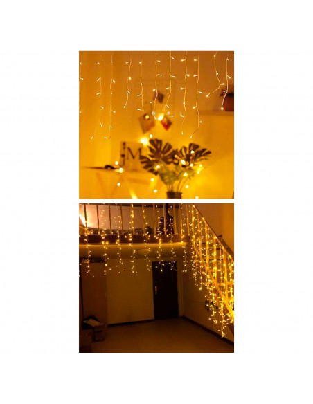 Tradineur - Cortina de 144 luces LEDs - Apto para interiores - Función de luz foja e intermitente - Color blanco