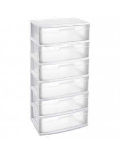 Tradineur - Cajonera de organización Nilo - Ideal para el hogar o el trabajo - Fabricación en plástico - 6 Cajones Transparent