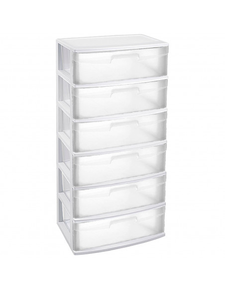 Tradineur - Cajonera de organización Nilo - Ideal para el hogar o el trabajo - Fabricación en plástico - 6 Cajones Transparent