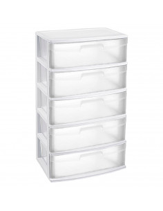 Tradineur - Cajonera de organización Nilo - Ideal para el hogar o el trabajo - Fabricación en plástico - 5 Cajones Transparent