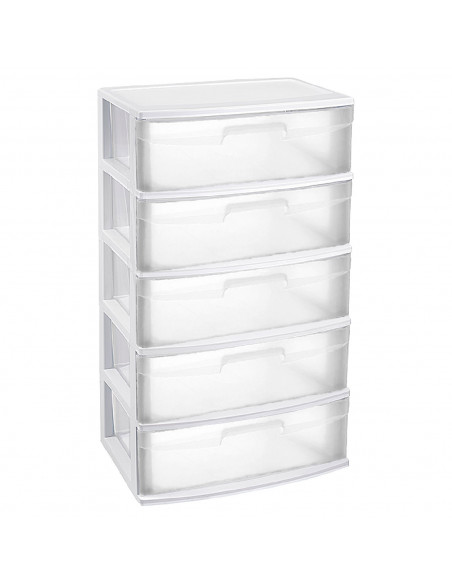 Tradineur - Cajonera de organización Nilo - Ideal para el hogar o el trabajo - Fabricación en plástico - 5 Cajones Transparent