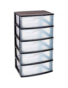 Tradineur - Cajonera de organización Nilo - Ideal para el hogar o el trabajo - Fabricación en plástico - 5 Cajones translucido