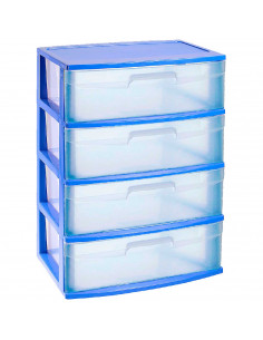 Tradineur - Cajonera de organización Nilo - Ideal para el hogar o el trabajo - Fabricación en plástico - 4 Cajones Translucido