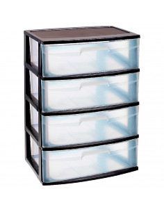 Tradineur - Cajonera de organización Nilo - Ideal para el hogar o el trabajo - Fabricación en plástico - 4 Cajones Translucido