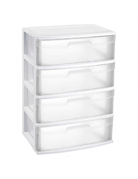 Tradineur - Cajonera de organización Nilo - Ideal para el hogar o el trabajo - Fabricación en plástico - 4 Cajones Transparent