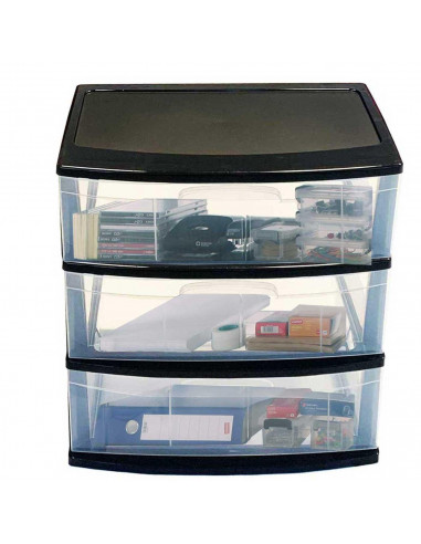 Tradineur - Cajonera de organización Nilo - Ideal para el hogar o el trabajo - Fabricación en plástico - 3 Cajones translucido