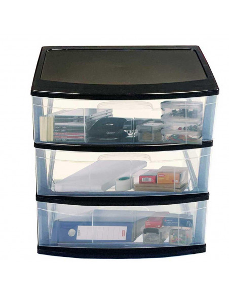 Tradineur - Cajonera de organización Nilo - Ideal para el hogar o el trabajo - Fabricación en plástico - 3 Cajones translucido