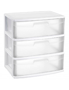 Tradineur - Cajonera de organización Nilo - Ideal para el hogar o el trabajo - Fabricación en plástico - 3 Cajones translucido