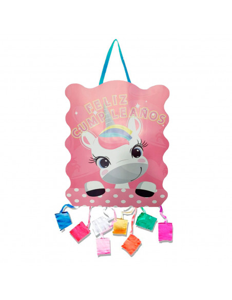 Tradineur - Piñata de unicornio, feliz cumpleaños, cartón, rellenar con golosinas, chuches, decoración infantil para fiestas, ni