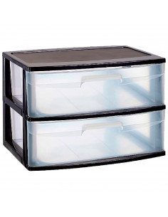 Tradineur - Cajonera de organización Nilo - Ideal para el hogar o el trabajo - Fabricación en plástico - 2 Cajones translucido