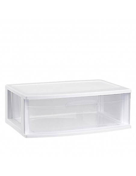 Tradineur - Cajonera nilo de 1 cajón en color blanco 21 x 56 x 39.5 cm, cajonera en tamaño doble folio, grande, transparente, mu