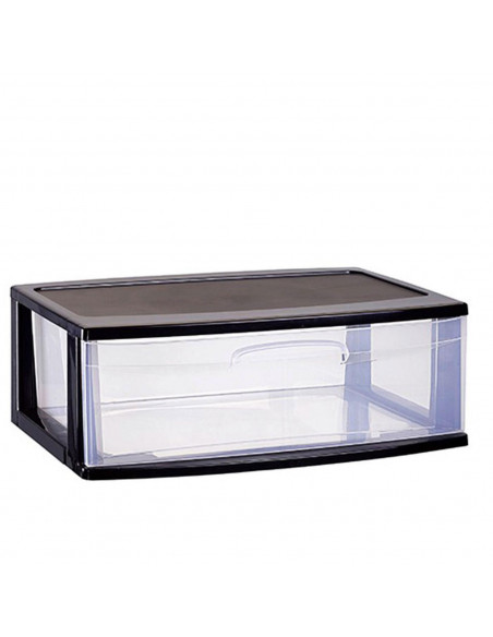 Tradineur - Cajonera nilo de 1 cajón en color negro 21 x 56 x 39.5 cm, cajonera en tamaño doble folio, grande, transparente, mul