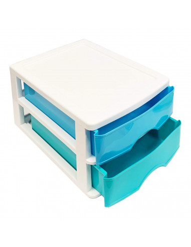 Tradineur - Cajonera de sobremesa 2 cajones de color surtido de 17,5 x 26 x 35 cm, Cajonera plástico 2 cajones para mesa multius