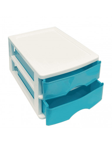 Tradineur - Cajonera de sobremesa 2 cajones de color surtido de 17,5 x 26 x 35 cm, Cajonera plástico 2 cajones para mesa multius