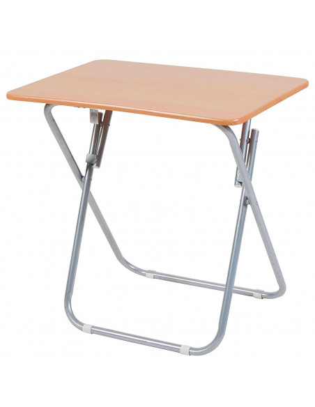 Tradineur - Mesa auxiliar plegable con estructura de madera y metal, altura fija, patas antideslizantes, portátil, jardín, terra