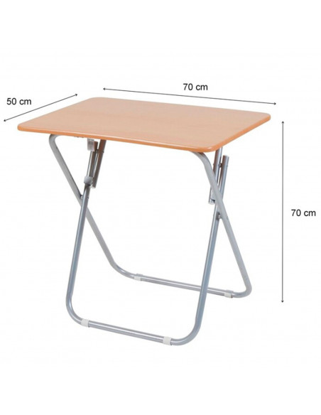 Tradineur - Mesa auxiliar plegable con estructura de madera y metal, altura fija, patas antideslizantes, portátil, jardín, terra