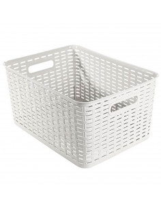 Tradineur - Cesta organizadora rectangular "Rattan", polipropileno, caja con asas, almacenamiento de ropa, productos de limpieza