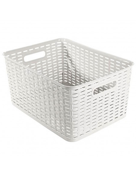 Tradineur - Cesta organizadora rectangular "Rattan", polipropileno, caja con asas, almacenamiento de ropa, productos de limpieza