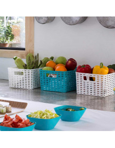 Tradineur - Cesta organizadora rectangular "Rattan", polipropileno, caja con asas, almacenamiento de ropa, productos de limpieza 2