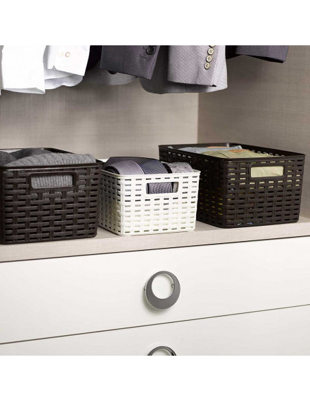 Tradineur - Cesta organizadora rectangular "Rattan", polipropileno, caja con asas, almacenamiento de ropa, productos de limpieza