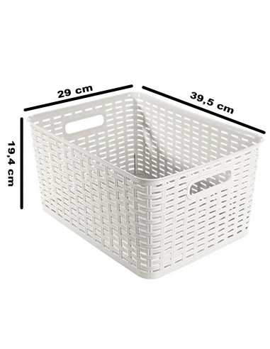 Tradineur - Cesta organizadora rectangular "Rattan", polipropileno, caja con asas, almacenamiento de ropa, productos de limpieza
