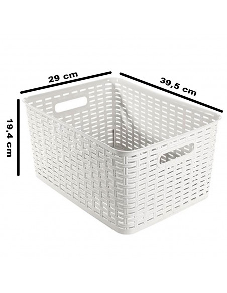 Tradineur - Cesta organizadora rectangular "Rattan", polipropileno, caja con asas, almacenamiento de ropa, productos de limpieza