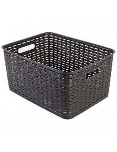 Tradineur - Cesta organizadora rectangular "Rattan" de polipropileno, caja con asas, almacenamiento de ropa, productos de limpie